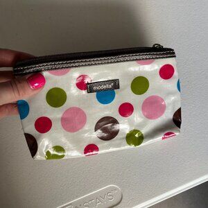 NEW Modella White Pink Brown Green Turquoise Polkadot Purse Makeup Bag Cosmetic